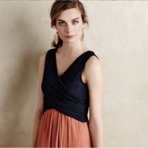 Anthropologie Amadi Cross Wrap Dress Navy & Coral